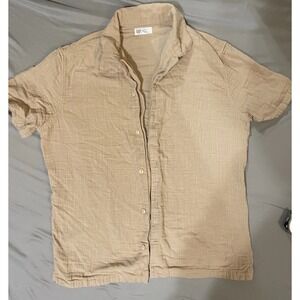 Men's Linen-Blend Button Up shirt Gap Size M Beige Tan